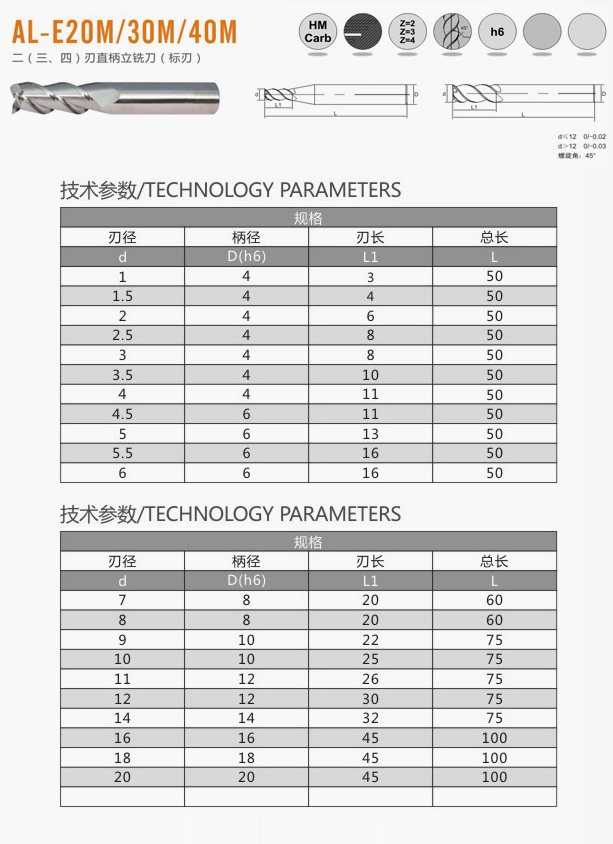 二（三、四）刃直柄立铣刀（标刃）